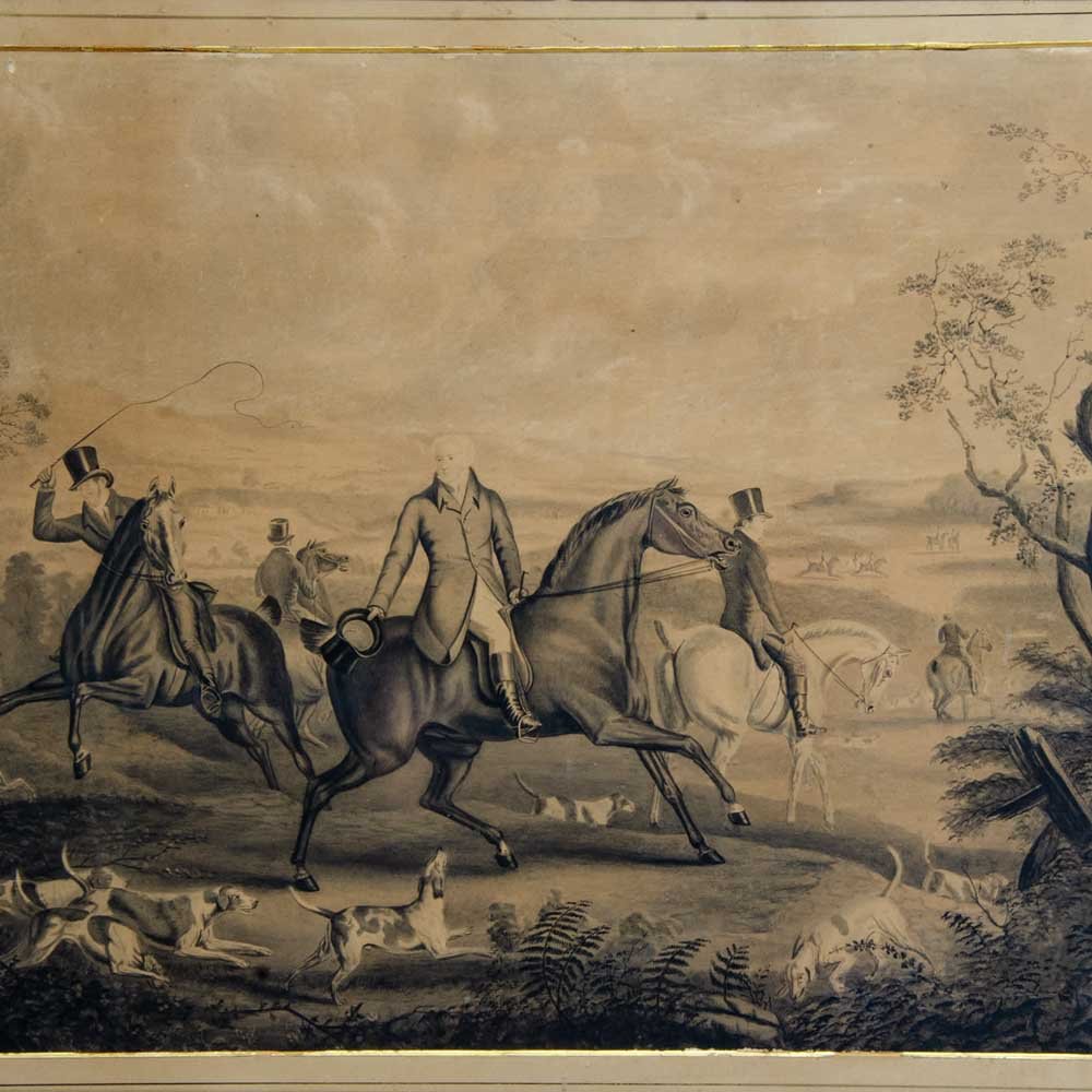 19th Century Ink and Brush Hunt Scene - Aurora Mills