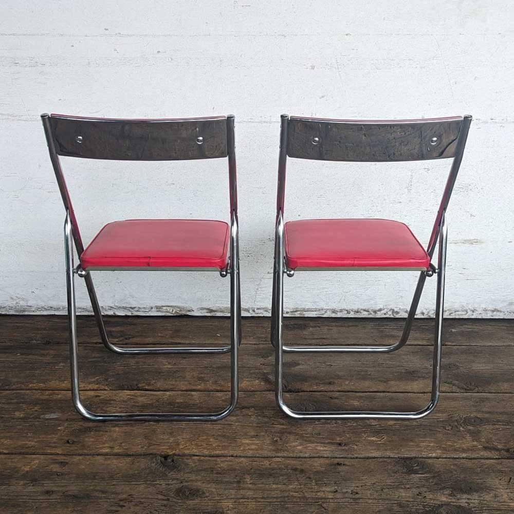 Mid Century Red and Chrome Folding Chairs - Aurora Mills
