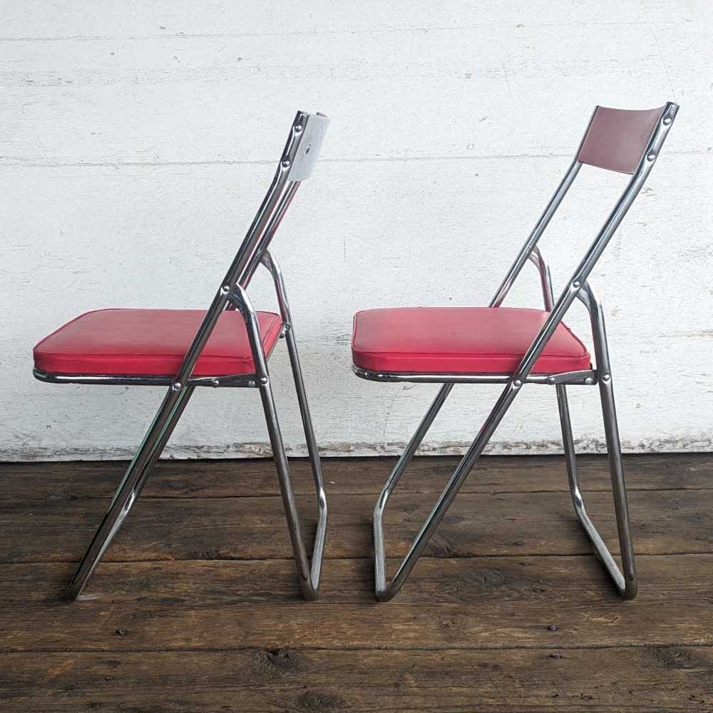 Mid Century Red and Chrome Folding Chairs - Aurora Mills