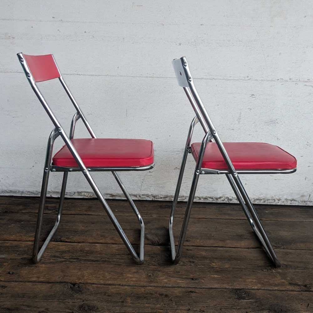 Mid Century Red and Chrome Folding Chairs - Aurora Mills