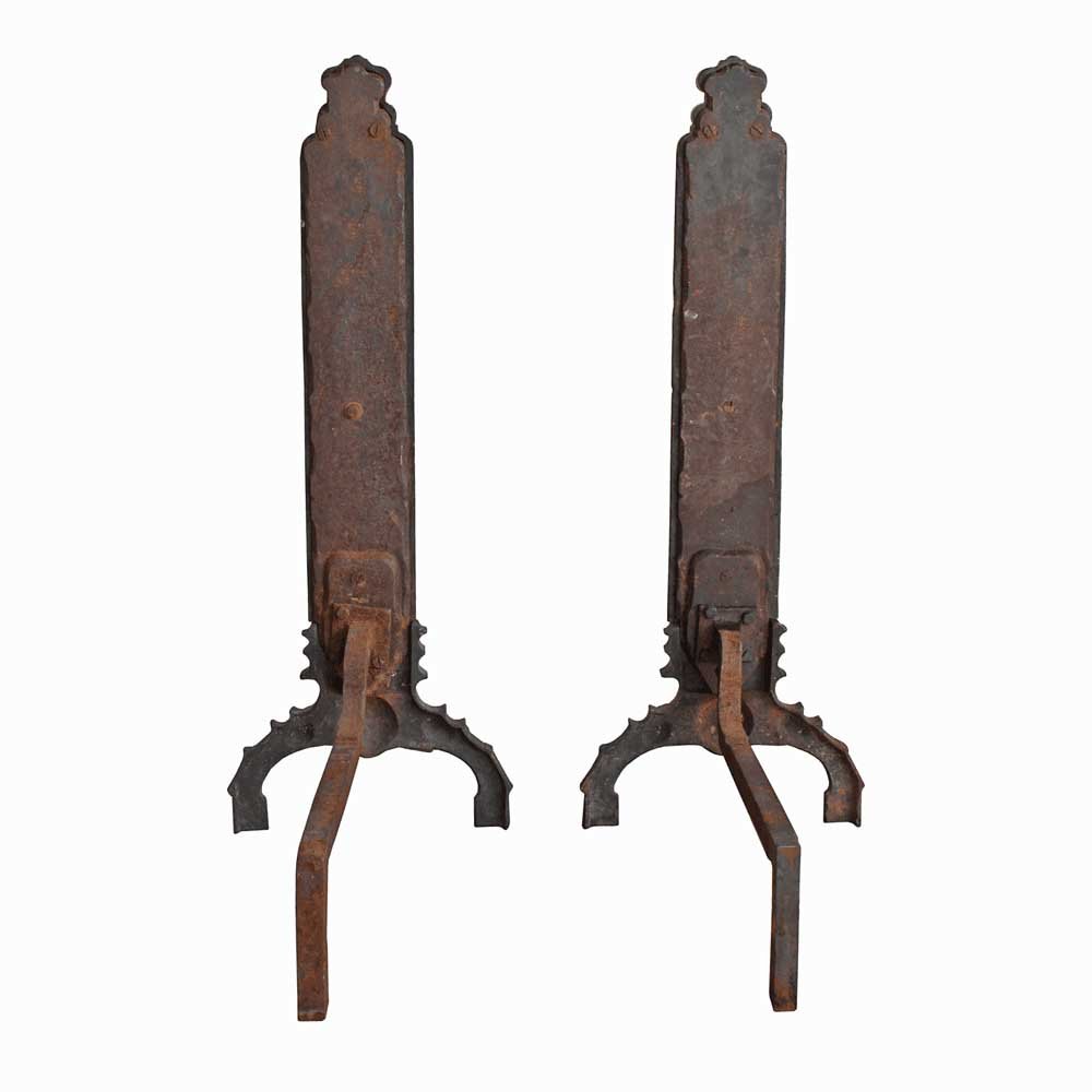 Cast Bronze Figural Relief Andirons - Aurora Mills