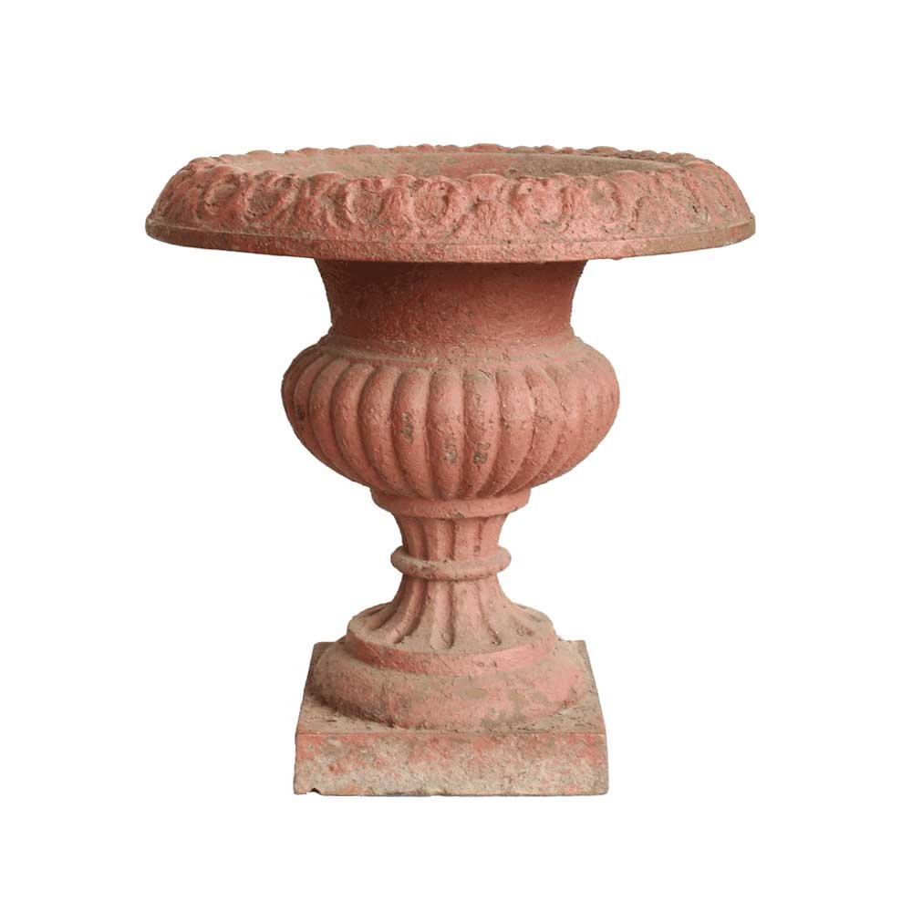 Red Cast Iron Garden Urn - Aurora Mills