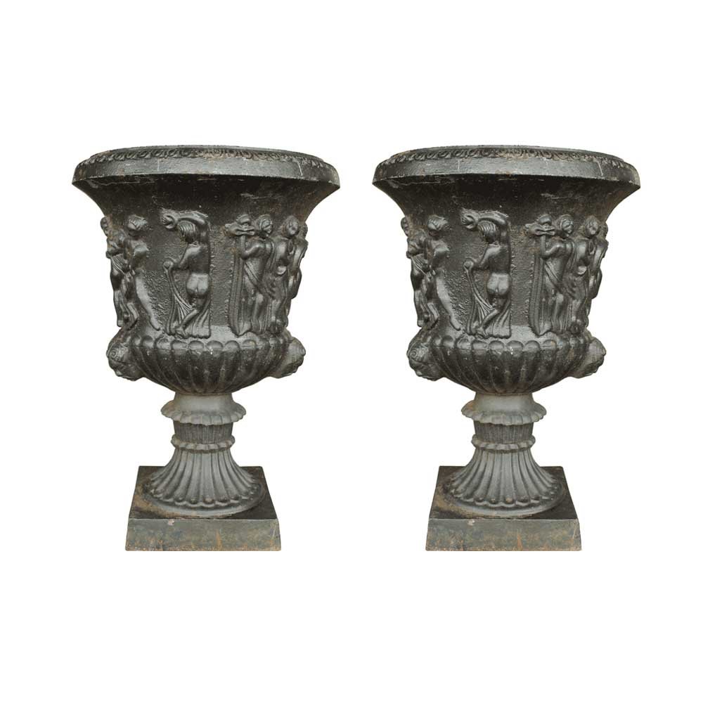 Pair of Victorian Pictorial Urns - Aurora Mills