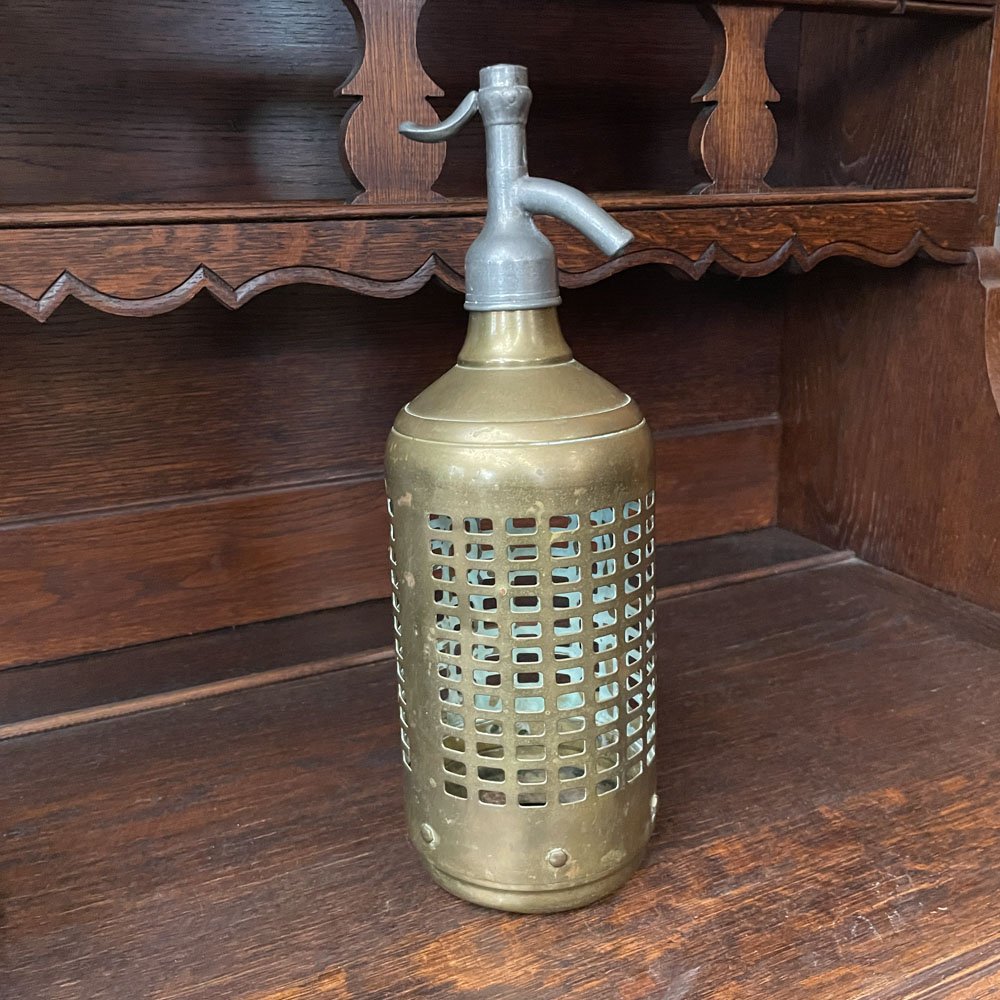 French Brass Seltzer Siphon and Cage (no bottle) - Aurora Mills