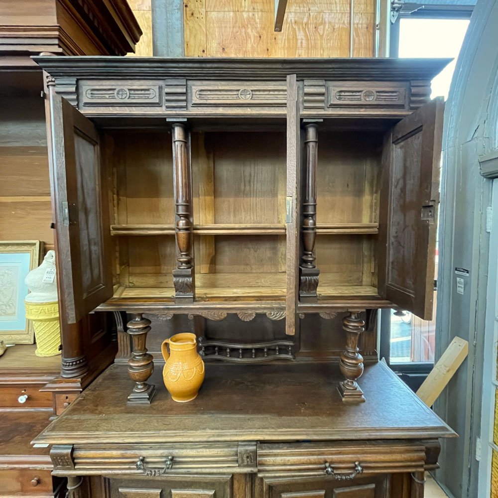 English Oak Buffet with Carved Doors - Aurora Mills