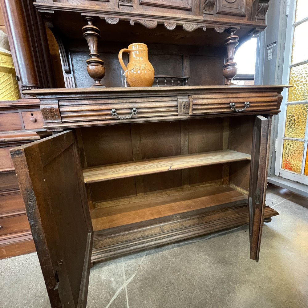 English Oak Buffet with Carved Doors - Aurora Mills