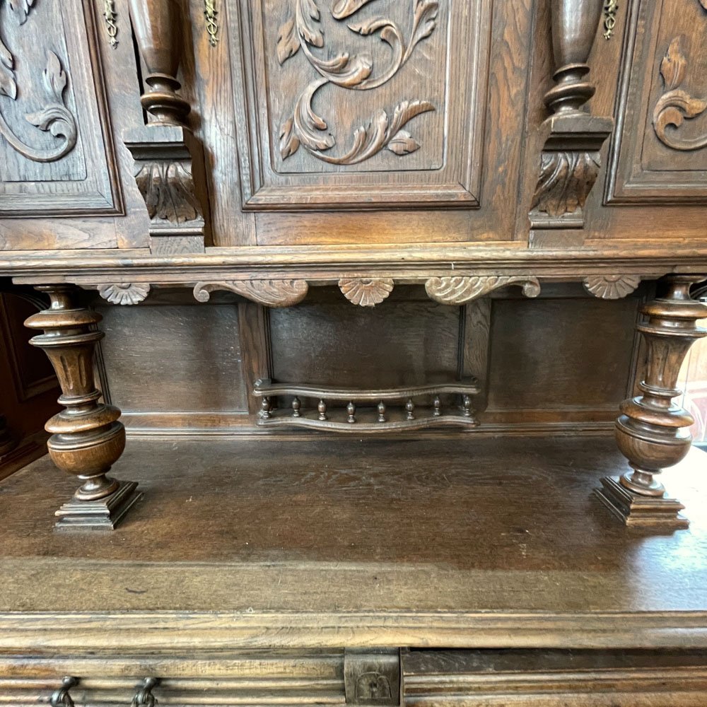 English Oak Buffet with Carved Doors - Aurora Mills