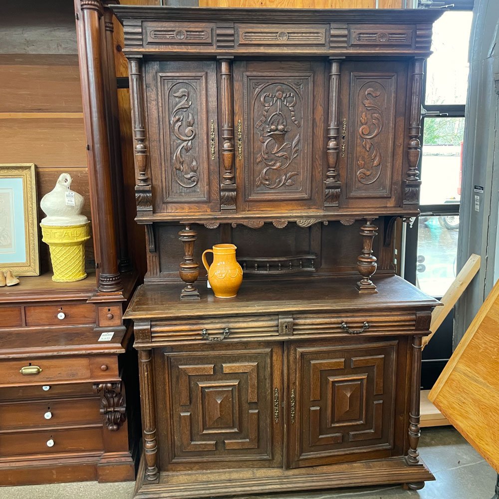 English Oak Buffet with Carved Doors