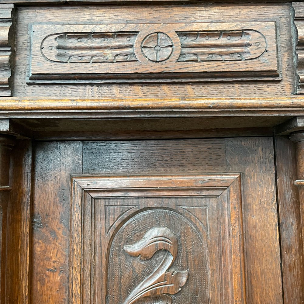 English Oak Buffet with Carved Doors - Aurora Mills