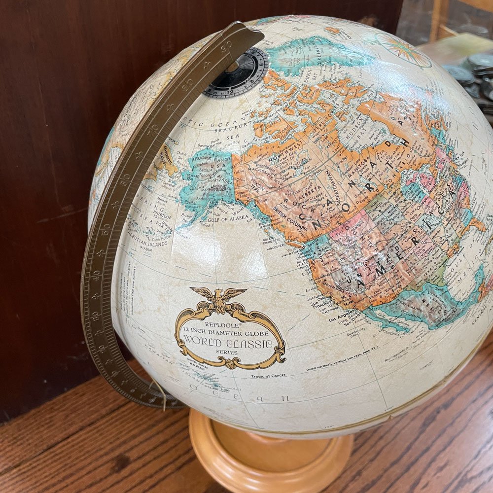 1960s Replogle 12" World Classic Globe on Stand - Aurora Mills