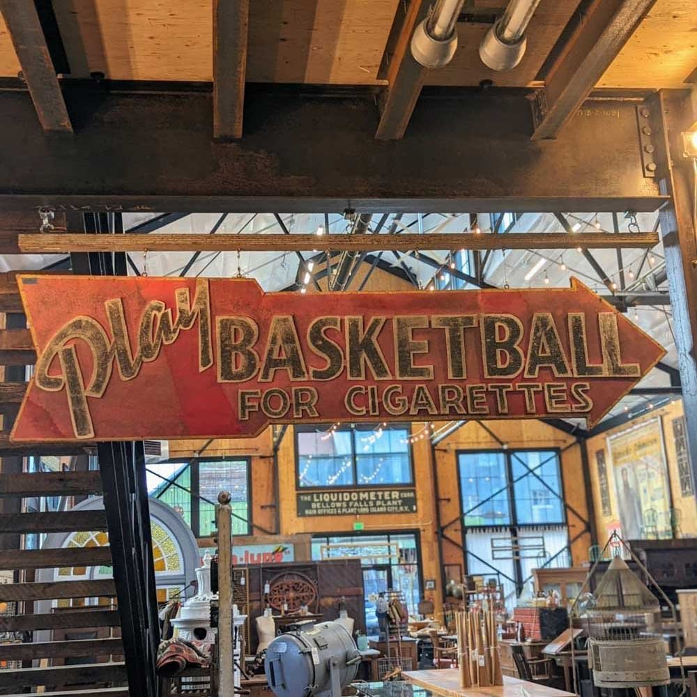 Play Basketball For Cigarettes Sign - Double Sided - Aurora Mills