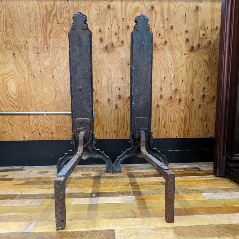 Cast Bronze Figural Relief Andirons - Aurora Mills