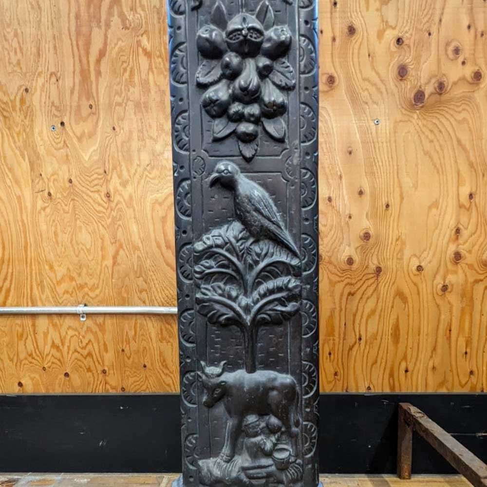 Cast Bronze Figural Relief Andirons - Aurora Mills