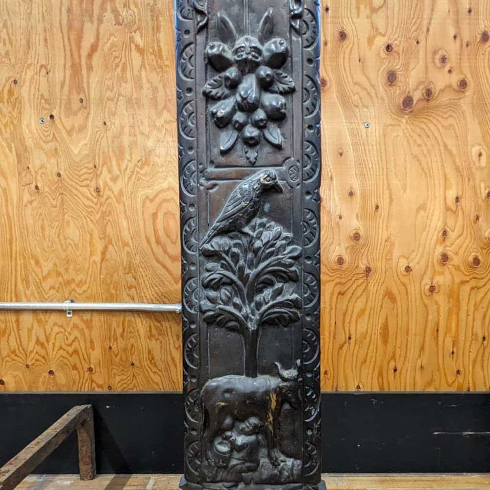 Cast Bronze Figural Relief Andirons - Aurora Mills