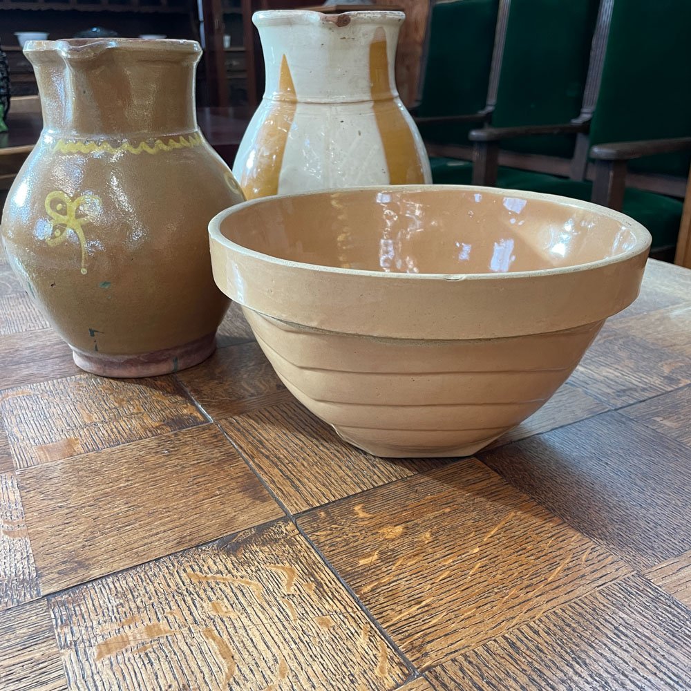 Art Deco Stoneware Mixing Bowl with Evansville Lumber Company Print - Aurora Mills