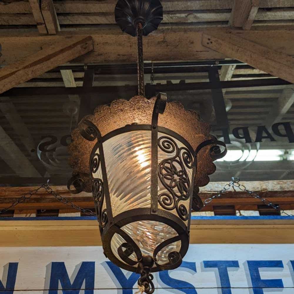 Ornate Vaseline Glass Light Fixture - Aurora Mills