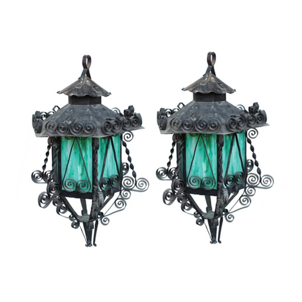 Pair of Arts & Crafts Wrought Iron Pendants - Aurora Mills
