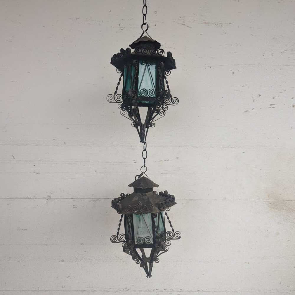 Pair of Arts & Crafts Wrought Iron Pendants - Aurora Mills