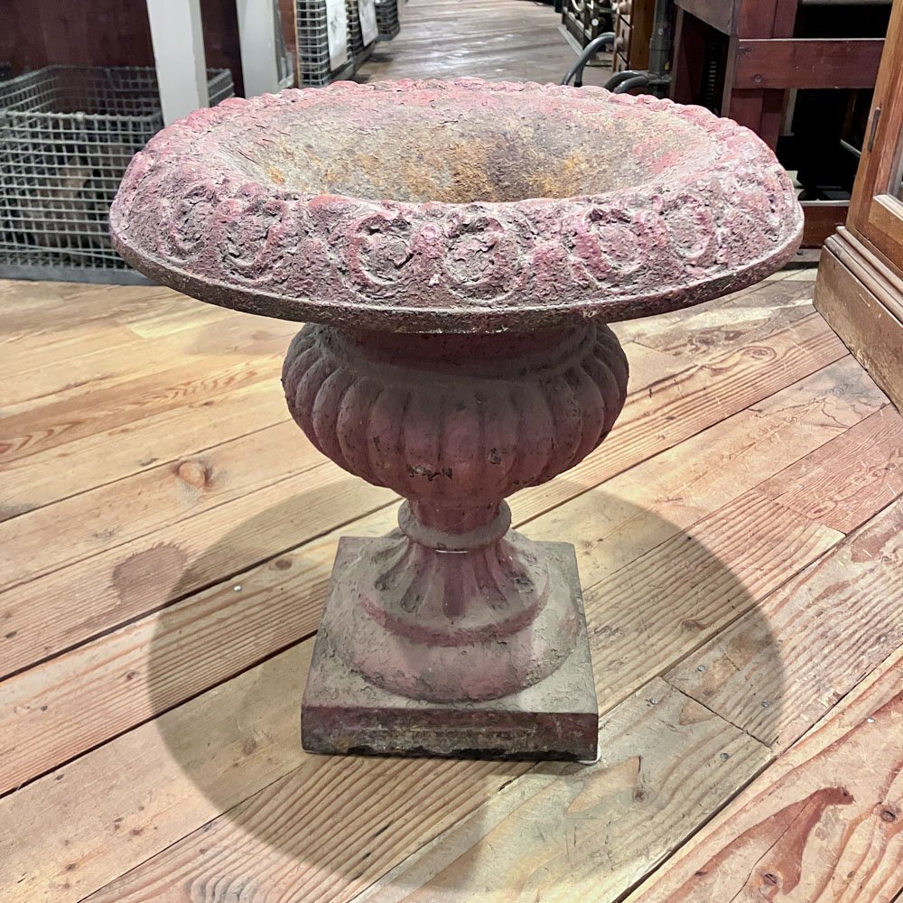 Red Cast Iron Garden Urn - Aurora Mills