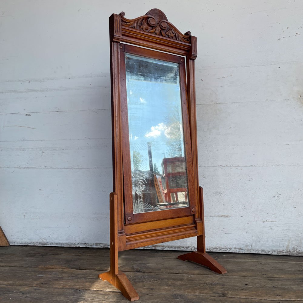 Oak Carved Standing Mirror