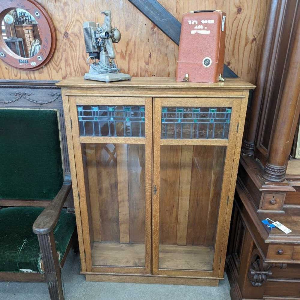 Oak Bookcase With Leaded Glass