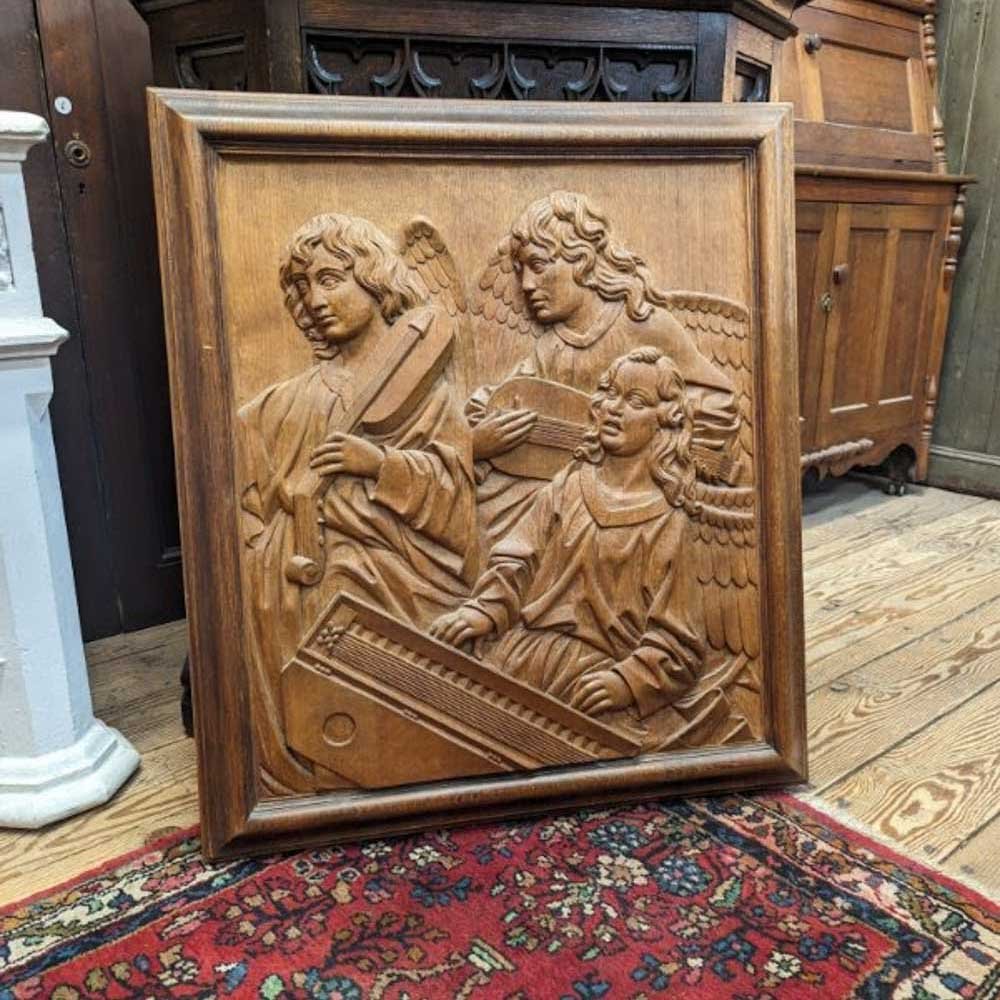 Carved Oak Panel with Angels