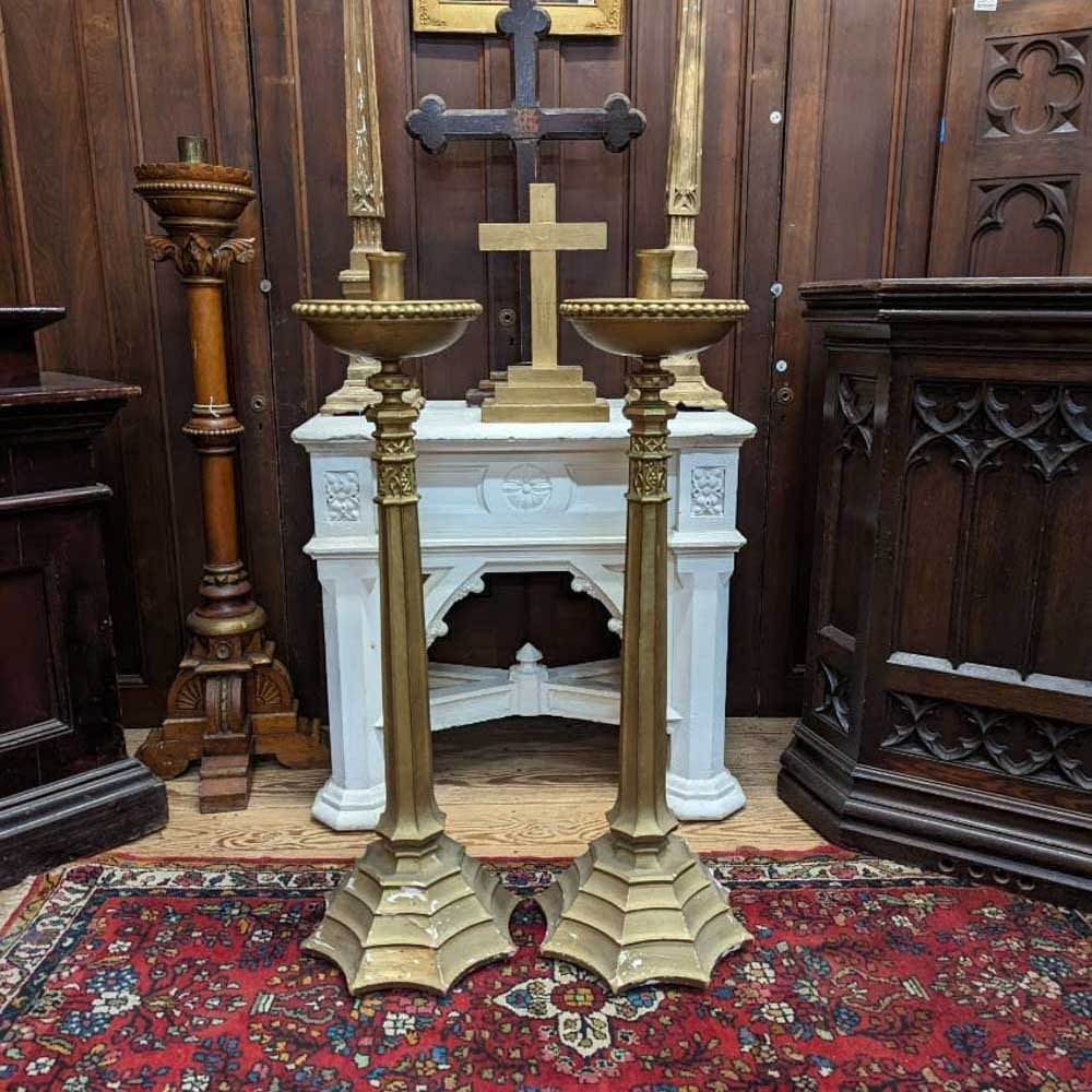 Gilt Gesso and Brass Torchères