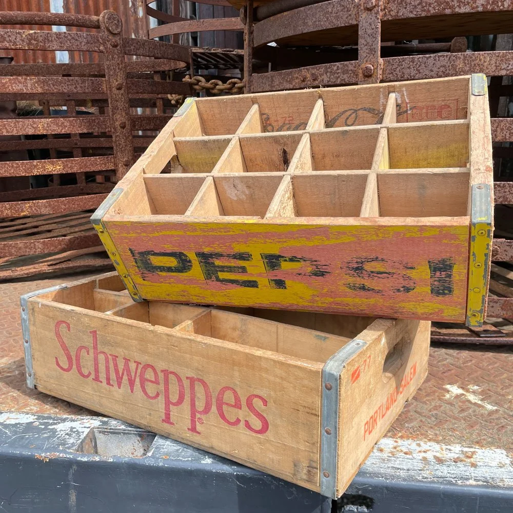 Vintage Pepsi and Schweppes Soda Crates — Aurora Mills