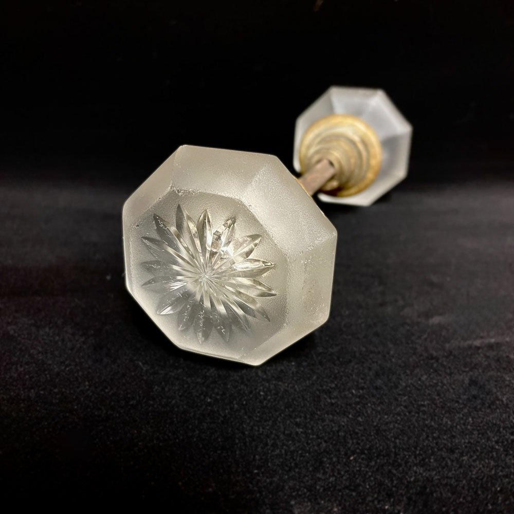 Acid Etched Wheel-Cut Glass Knob Pair