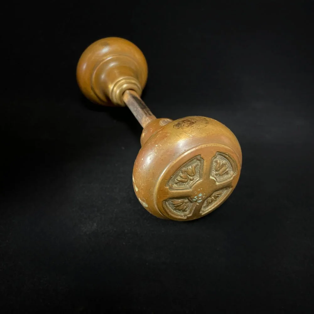 Neoclassical Floral Wrought Brass Door Knobs and Plate Set