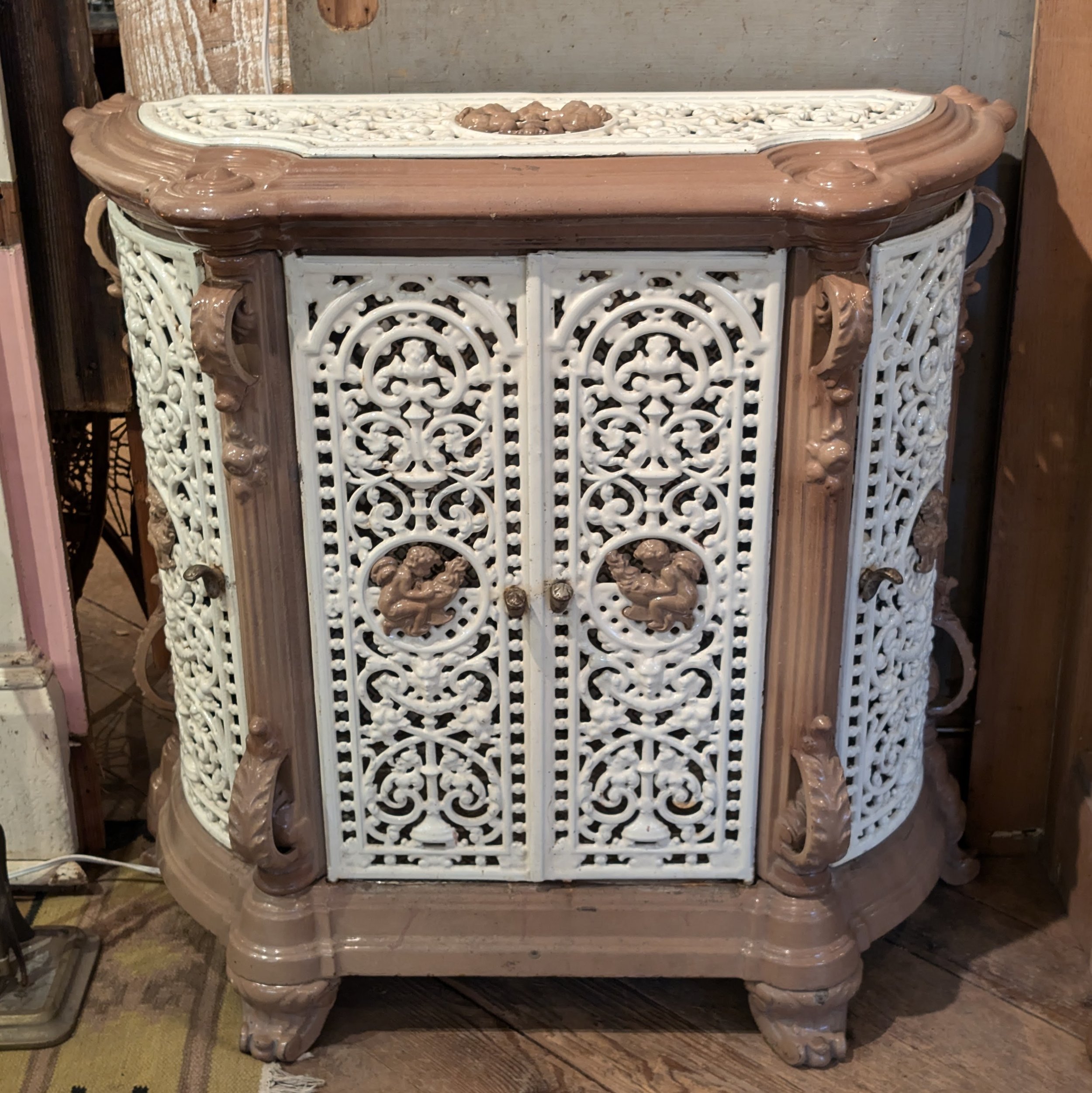 White & Taupe Cast Iron Radiator Cover