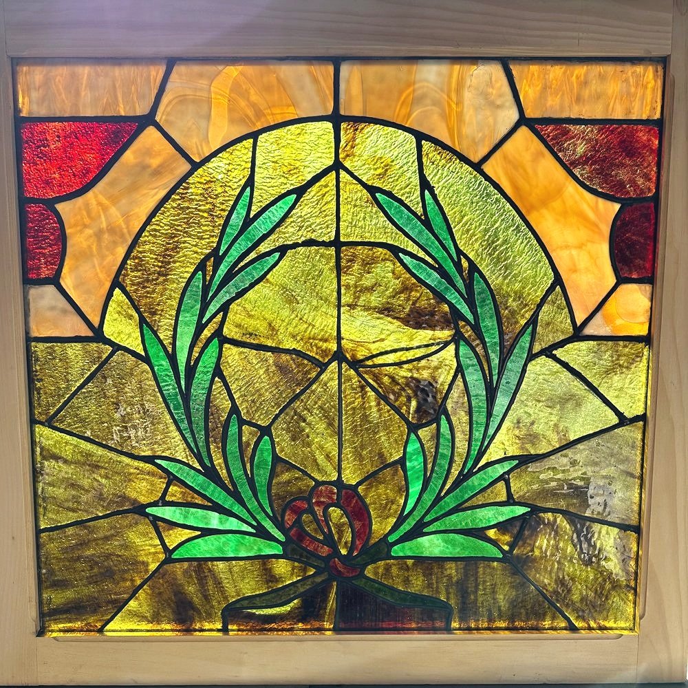 Laurel Wreath Slag Glass Church Window