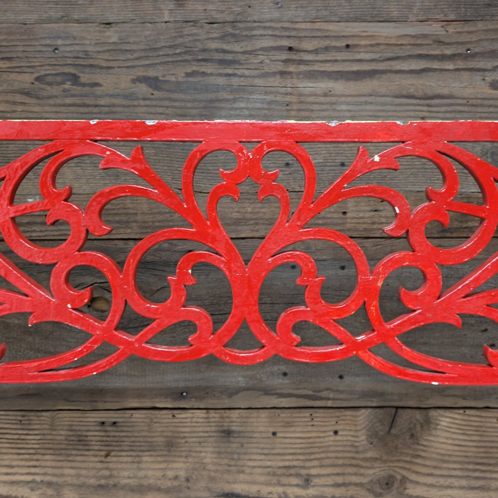 Red Painted Oak Scrollwork Spandrel