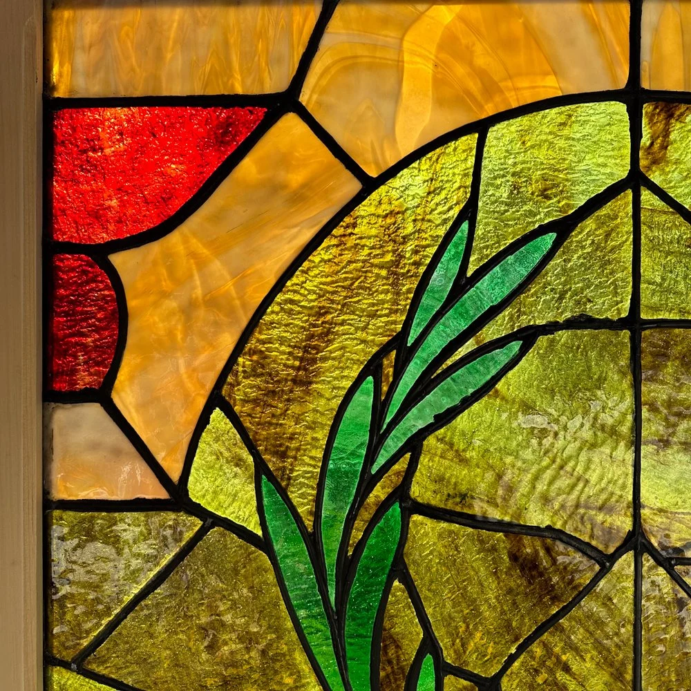 Laurel Wreath Slag Glass Church Window — Aurora Mills