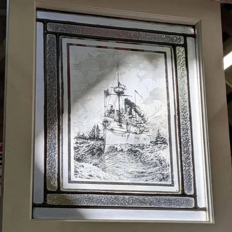 USS Maine Etched Glass Window