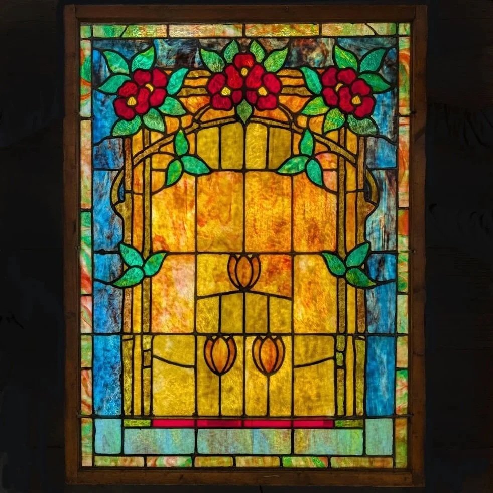 Antique stained glass window for sale on auroramills.com