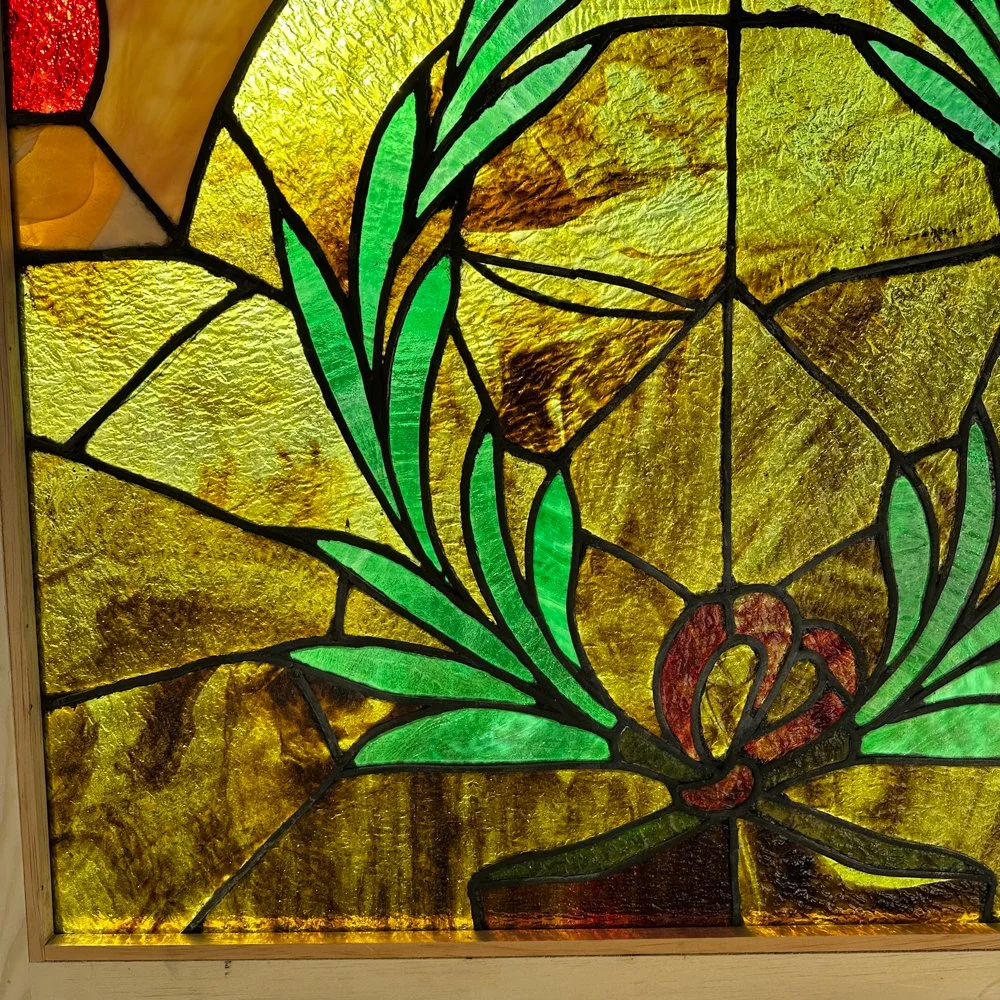 Laurel Wreath Slag Glass Church Window — Aurora Mills