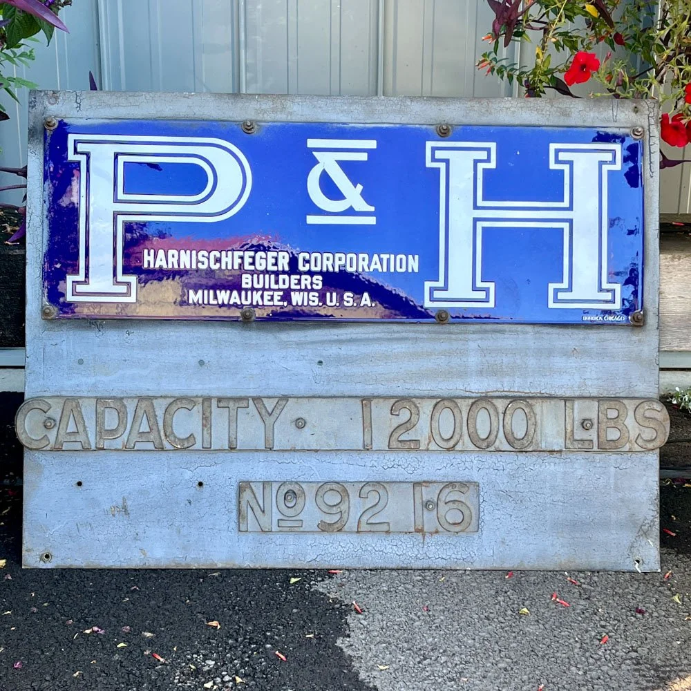 Enameled P&H Crane Sign — Aurora Mills