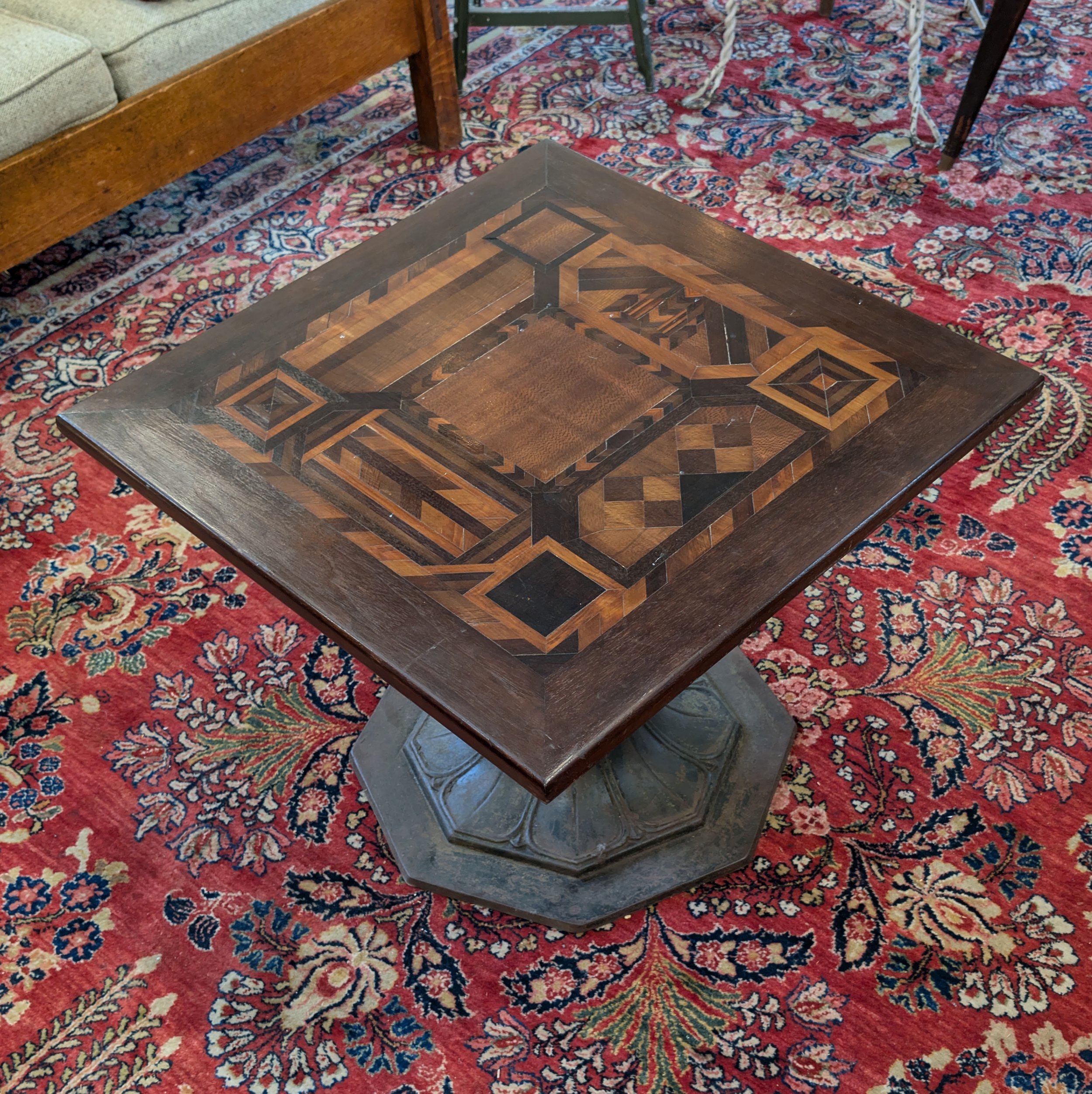 Marquetry & Cast Iron Accent Table