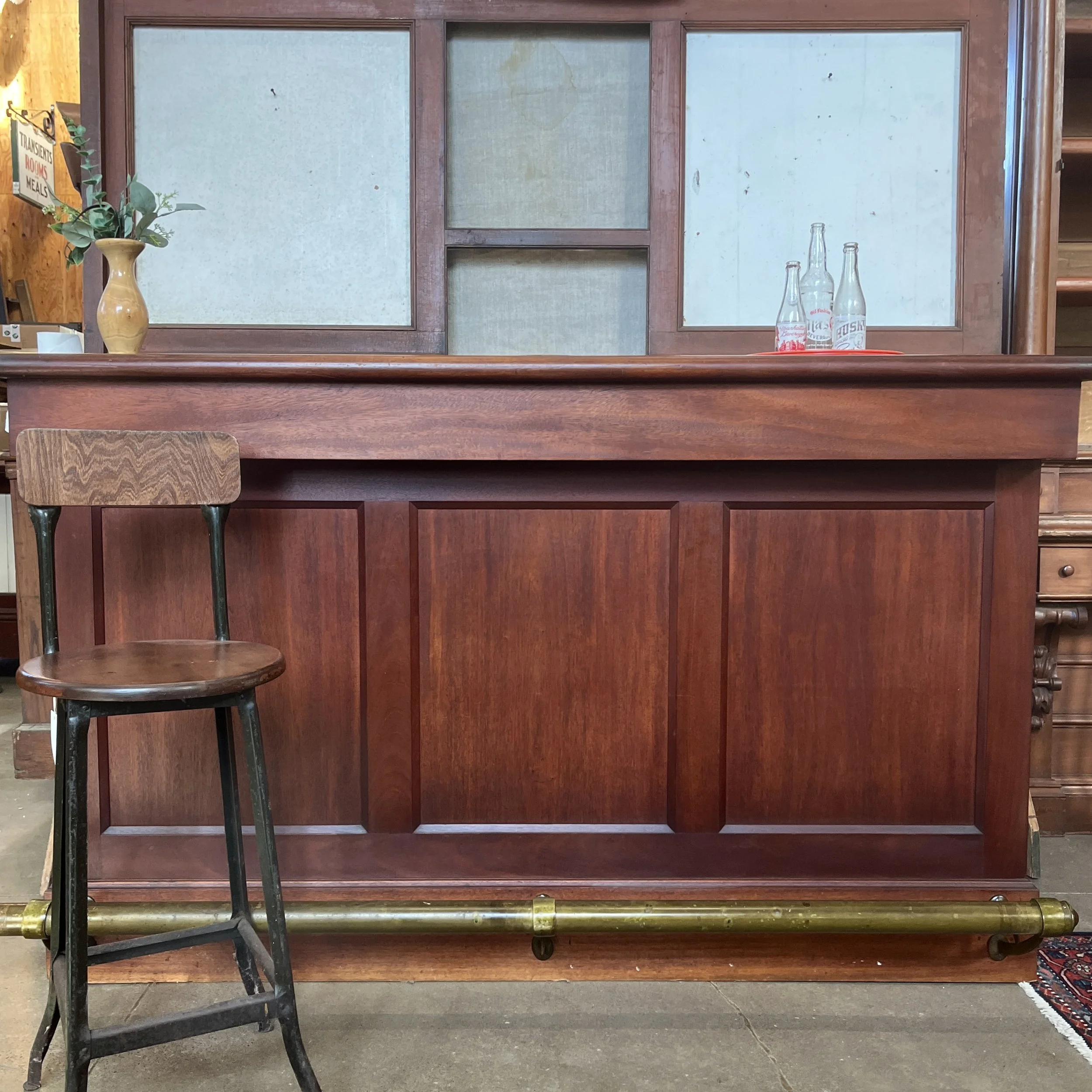 Mahogany Bar with Brass Foot Rail