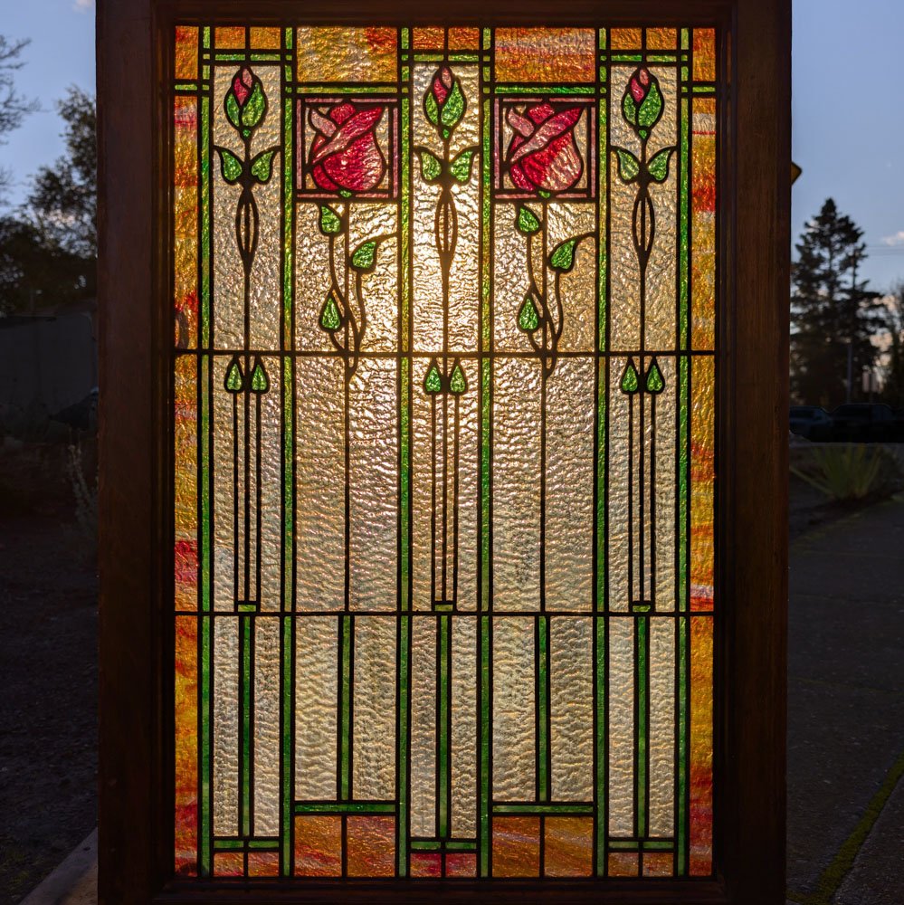 5 Pink Roses Stained Glass Window