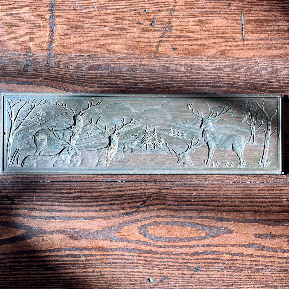 Deer Scene Brass Embossing Plaque