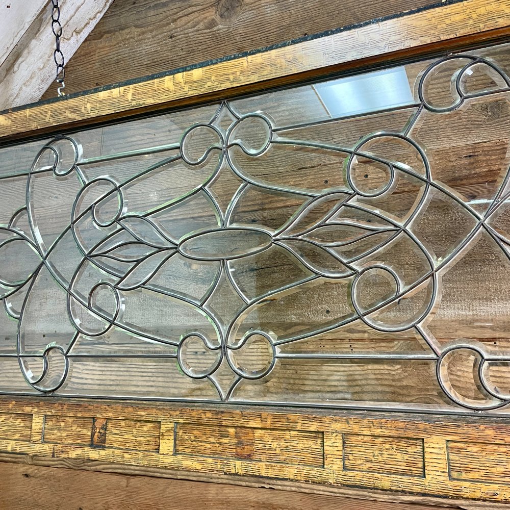 Ornate Beveled Glass in Oak Frame