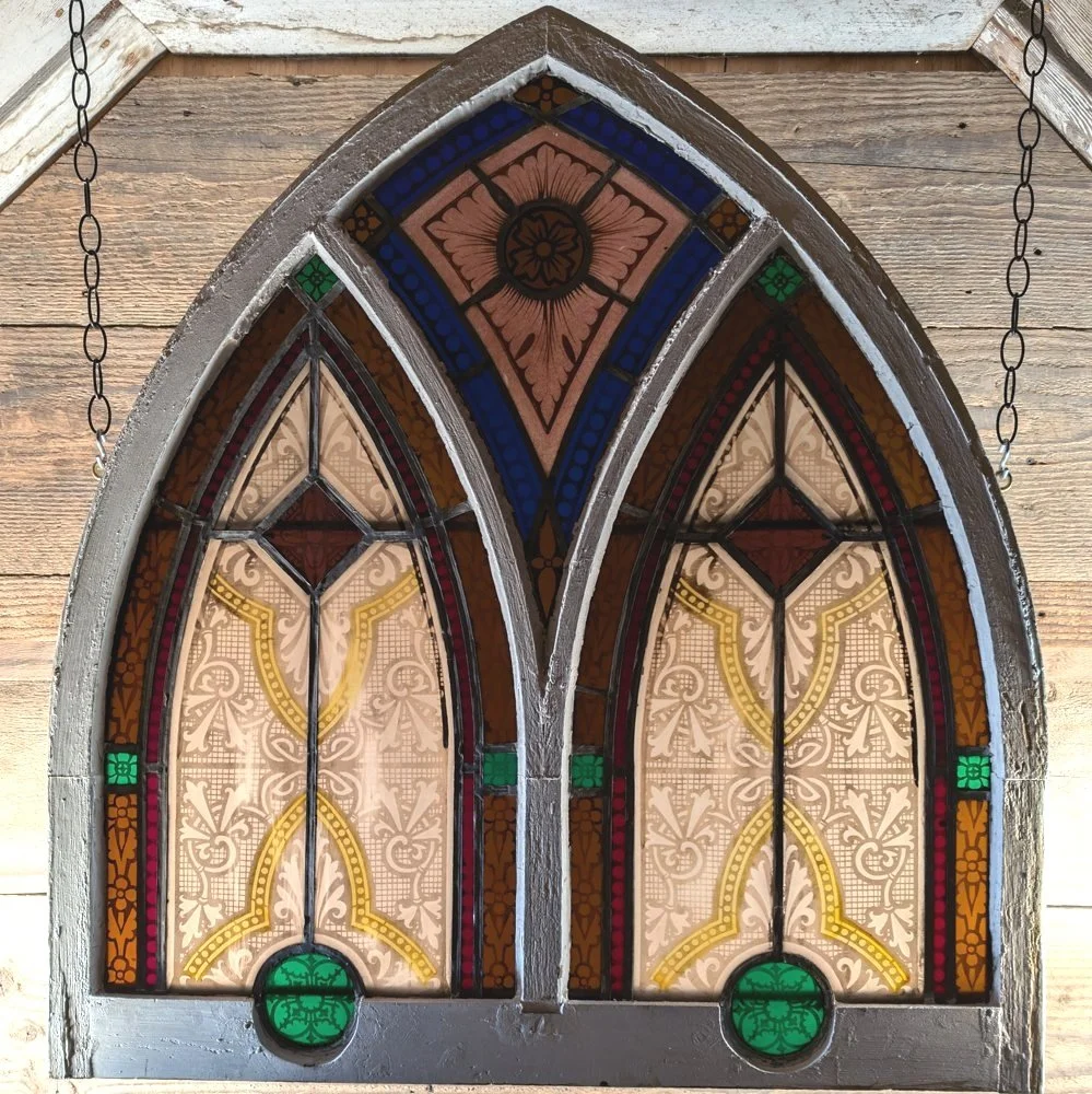 Hand-Painted, Gothic Arched, Stained Glass Window — Aurora Mills