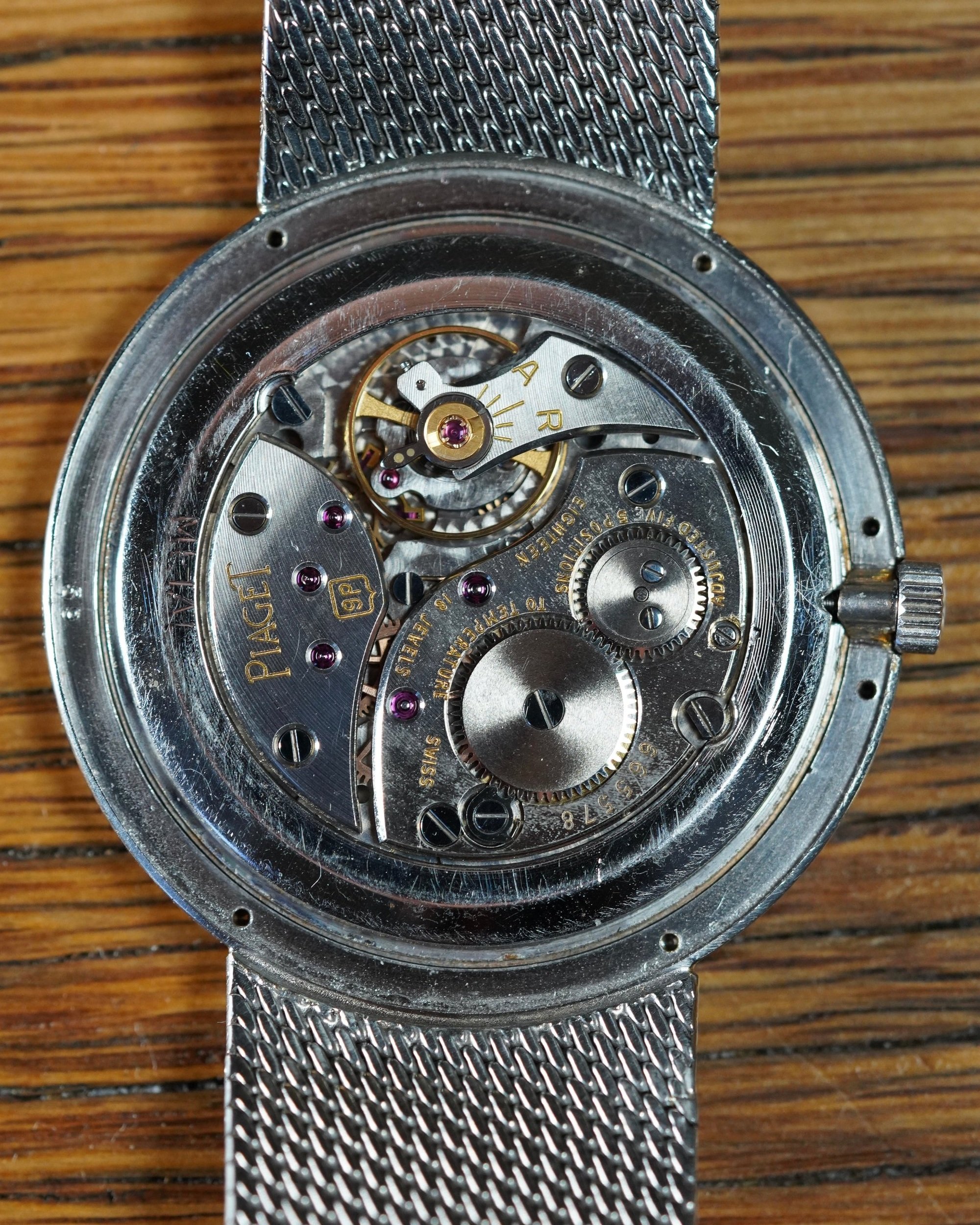 The thinnest movement in the world for decades, the Piaget 9P. Ultra thin Piaget "Disco Volante" in full 18K white gold with full hobnail guilloche on its case and dial.