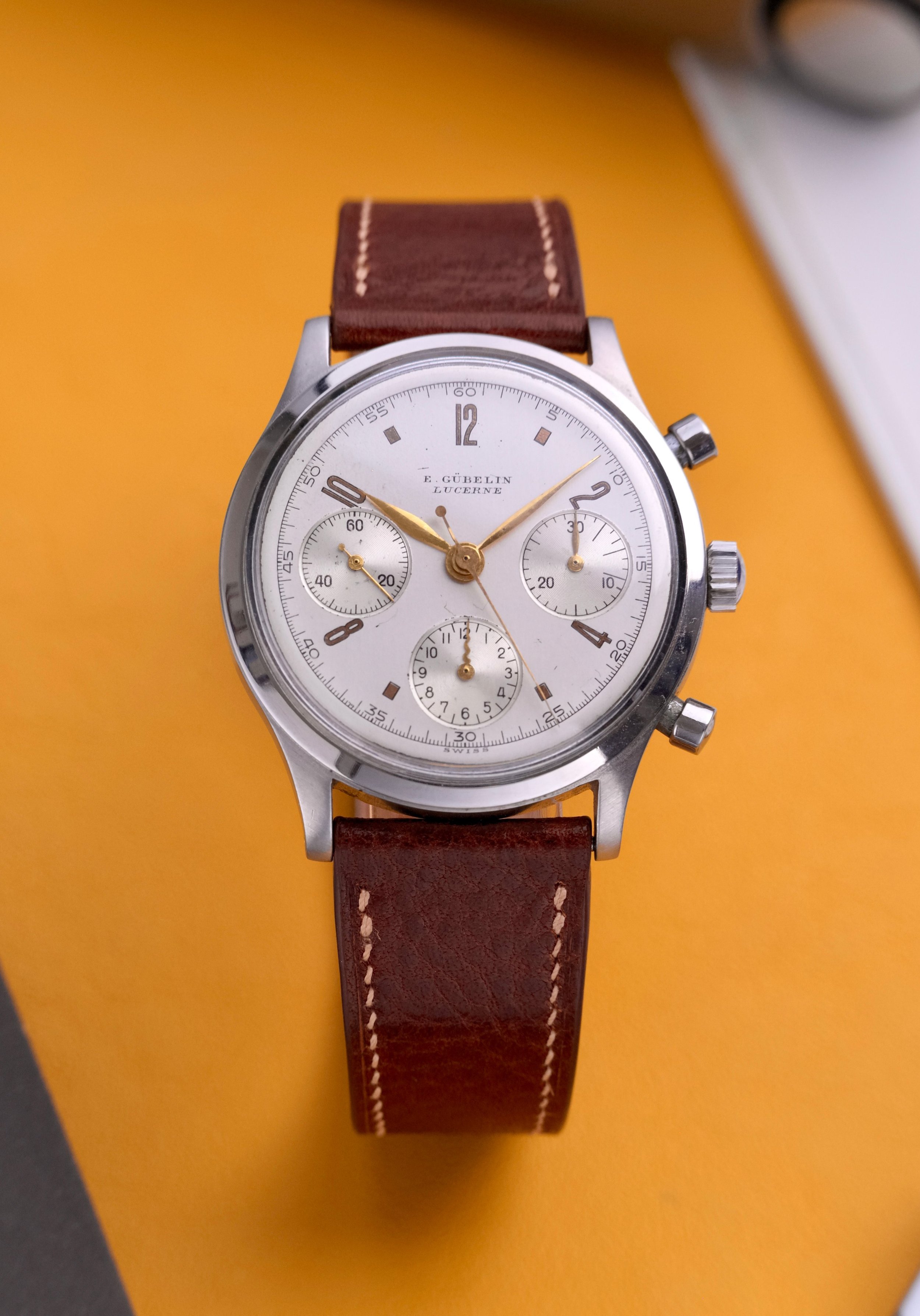 1950's E. Gübelin Jumbo Clamshell Chronograph Valjoux 21