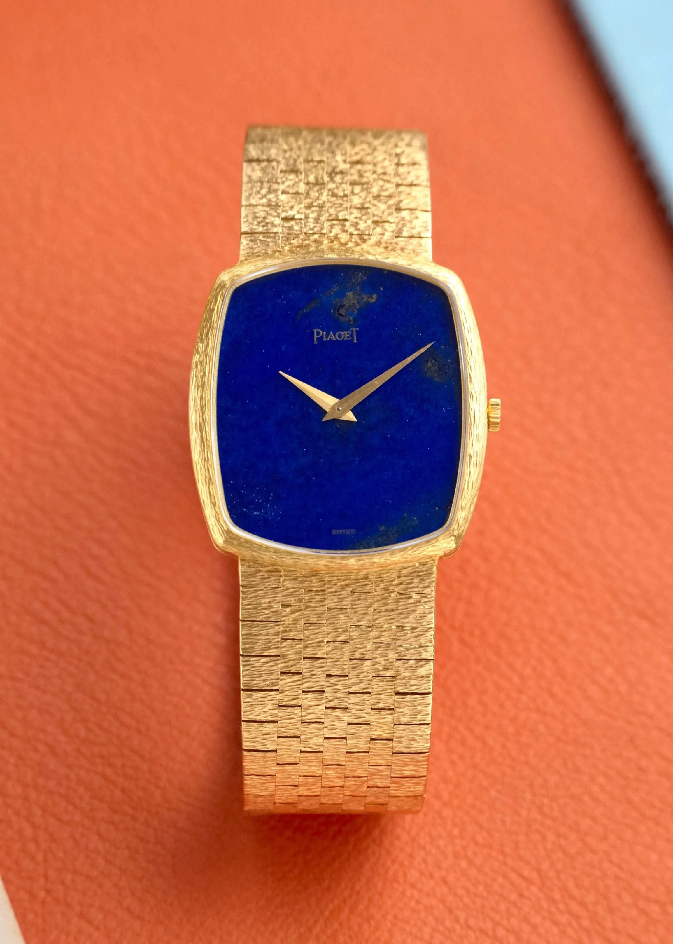 1970's Piaget Lapis Lazuli Dial Bracelet Watch 18K YG