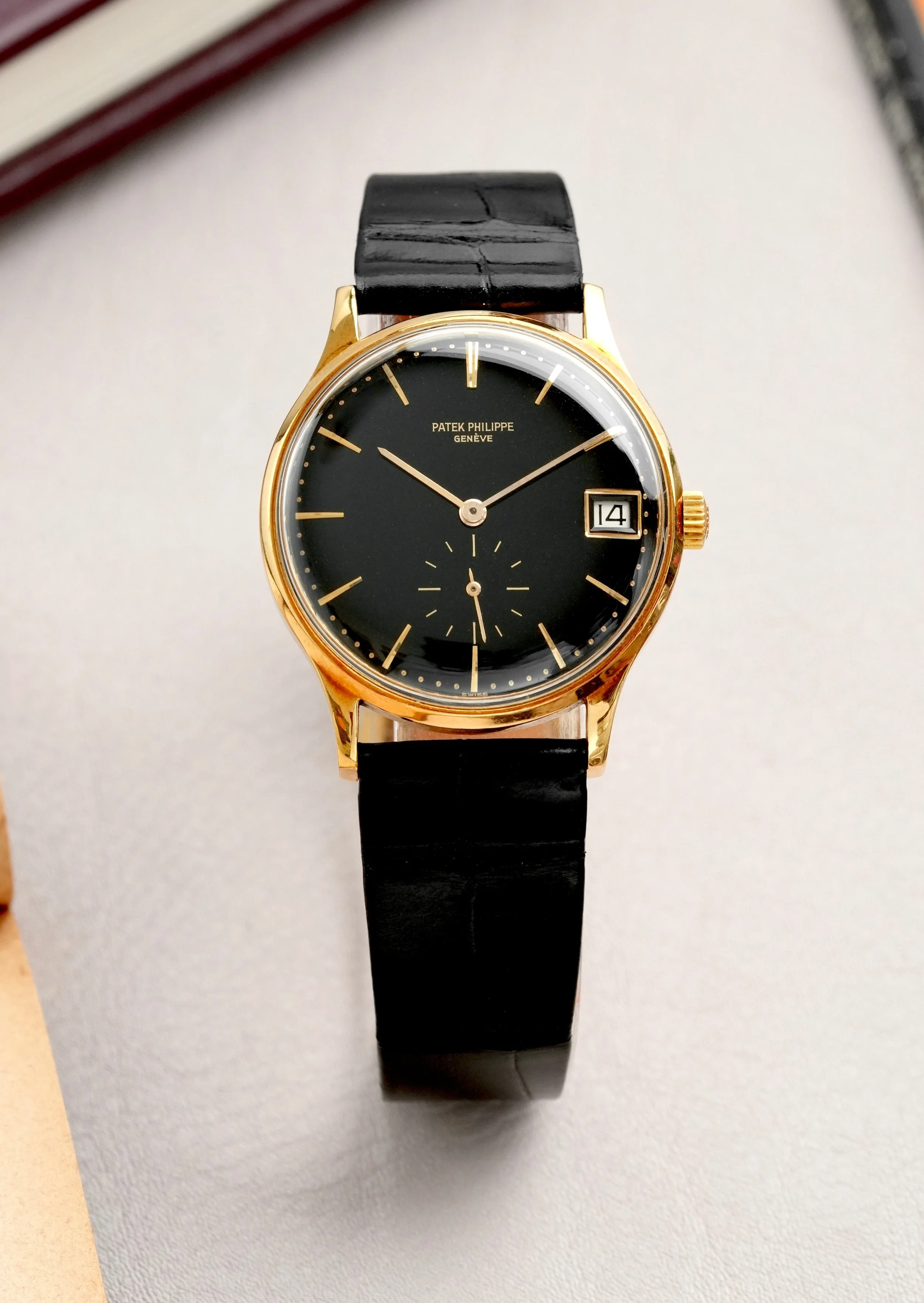 1960's Patek Philippe Calatrava ref. 3514 Automatic w/Extract *Rare* Gloss Black Gilt Dial