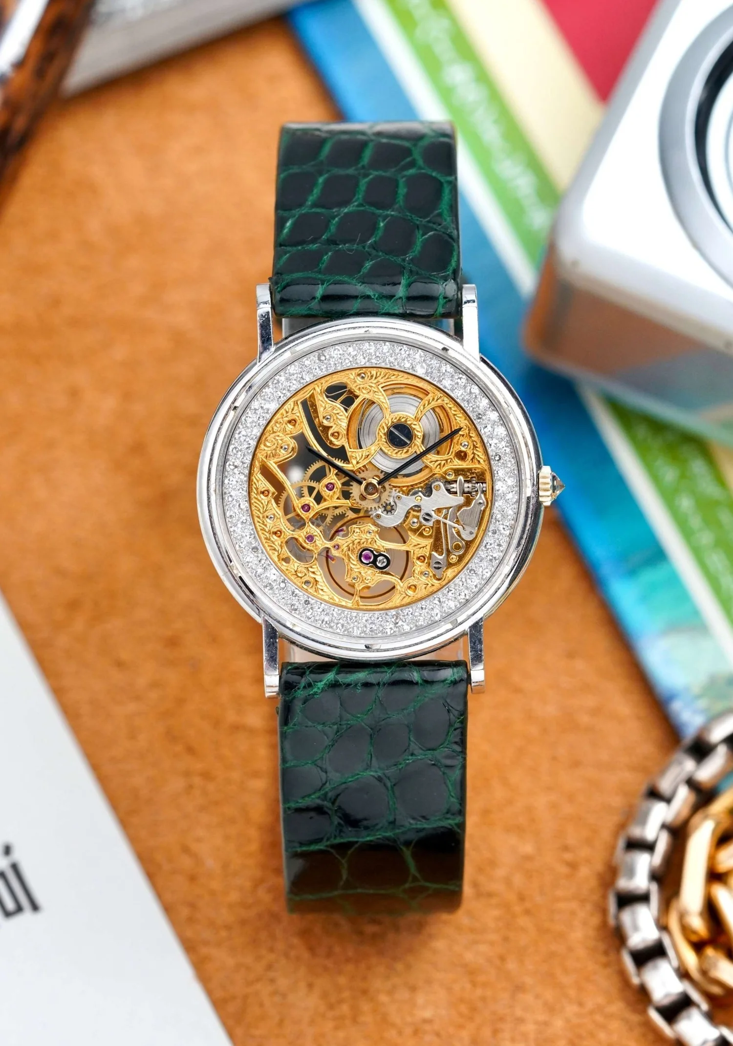 1980's Corum Skeleton Dress Watch Factory Diamond 18K WG  Goldfinger's Vintage | Distinctive Vintage Watches for Sale