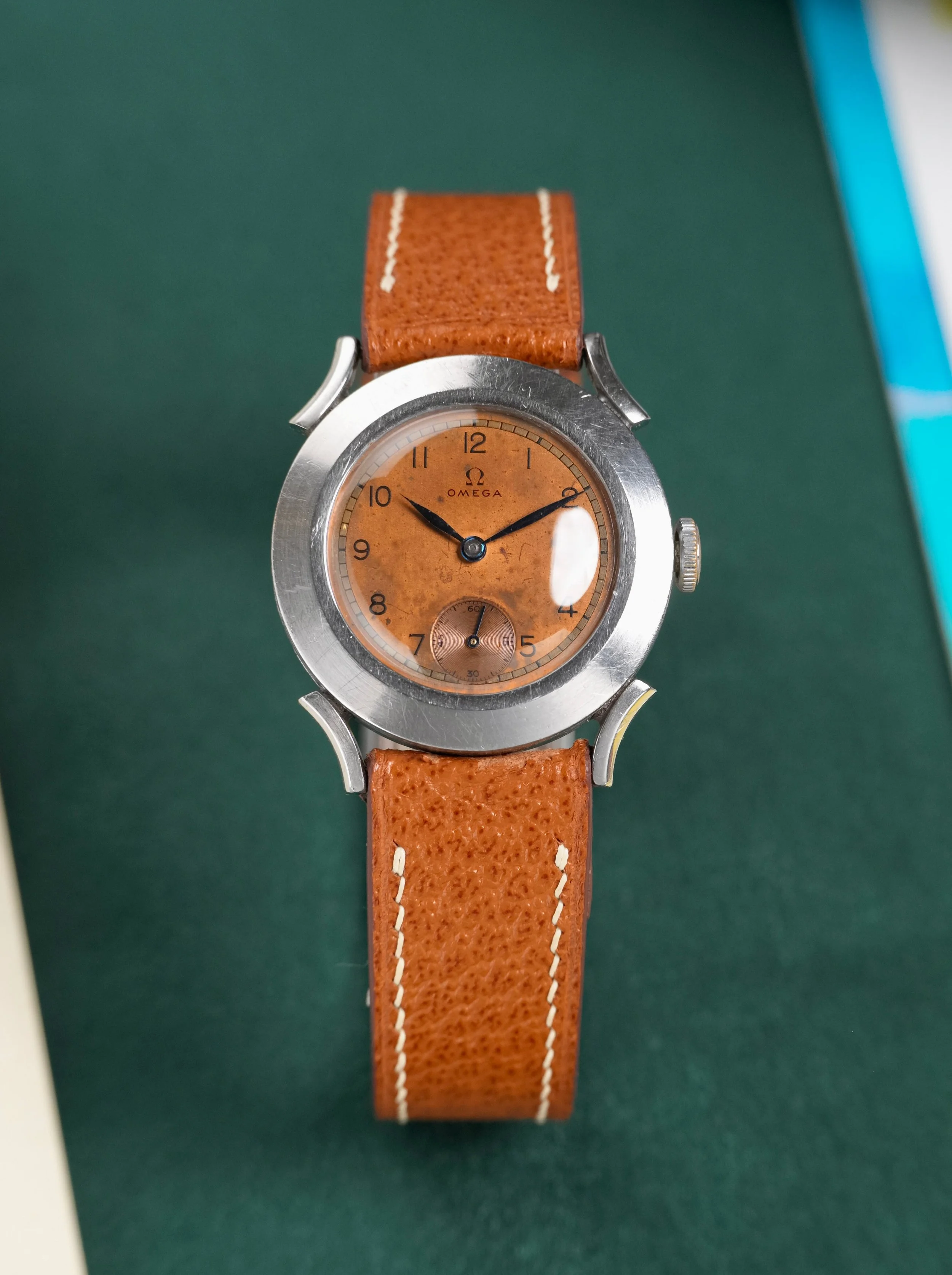 1930's Omega "Fancy Lugs" Dress Watch w/ Solid Copper Two Tone Dial
